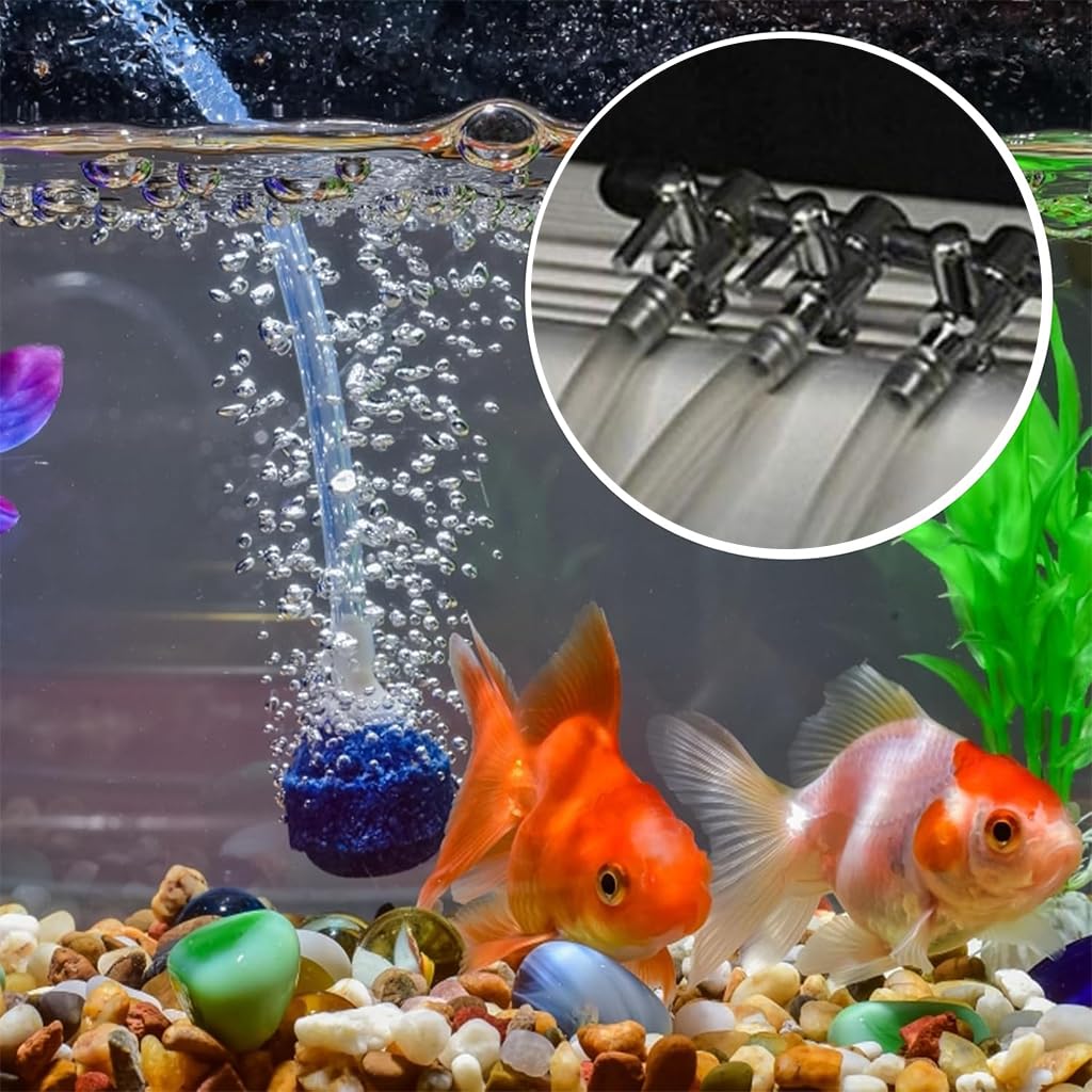 Qpets Aquarium Air Pump Manifold for Multiple Tanks featuring 1-to-5 Outlets with Individual Control Valves and Stainless Steel Build