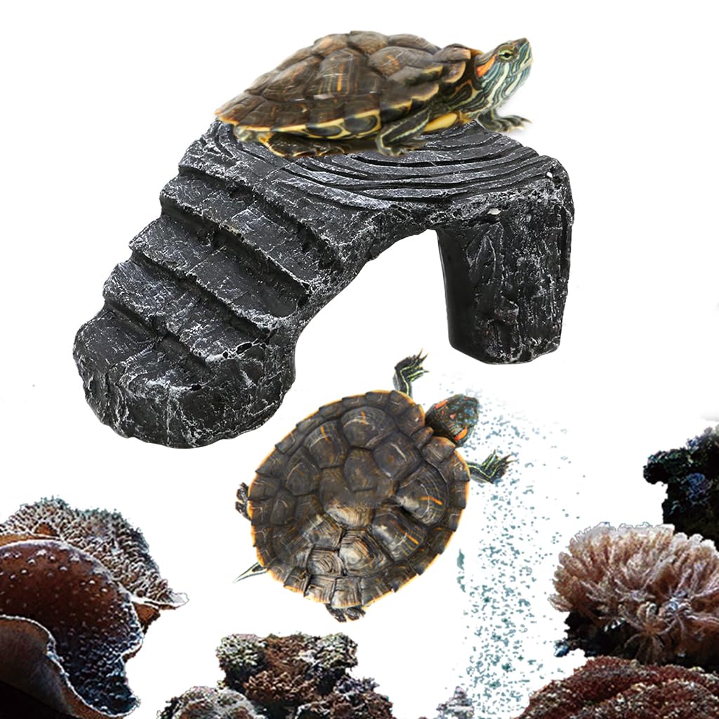 Qpets Resin Turtle Basking Platform for Small Tanks with Triangle Structure and Stair Design 13.5x11x5.5 cm