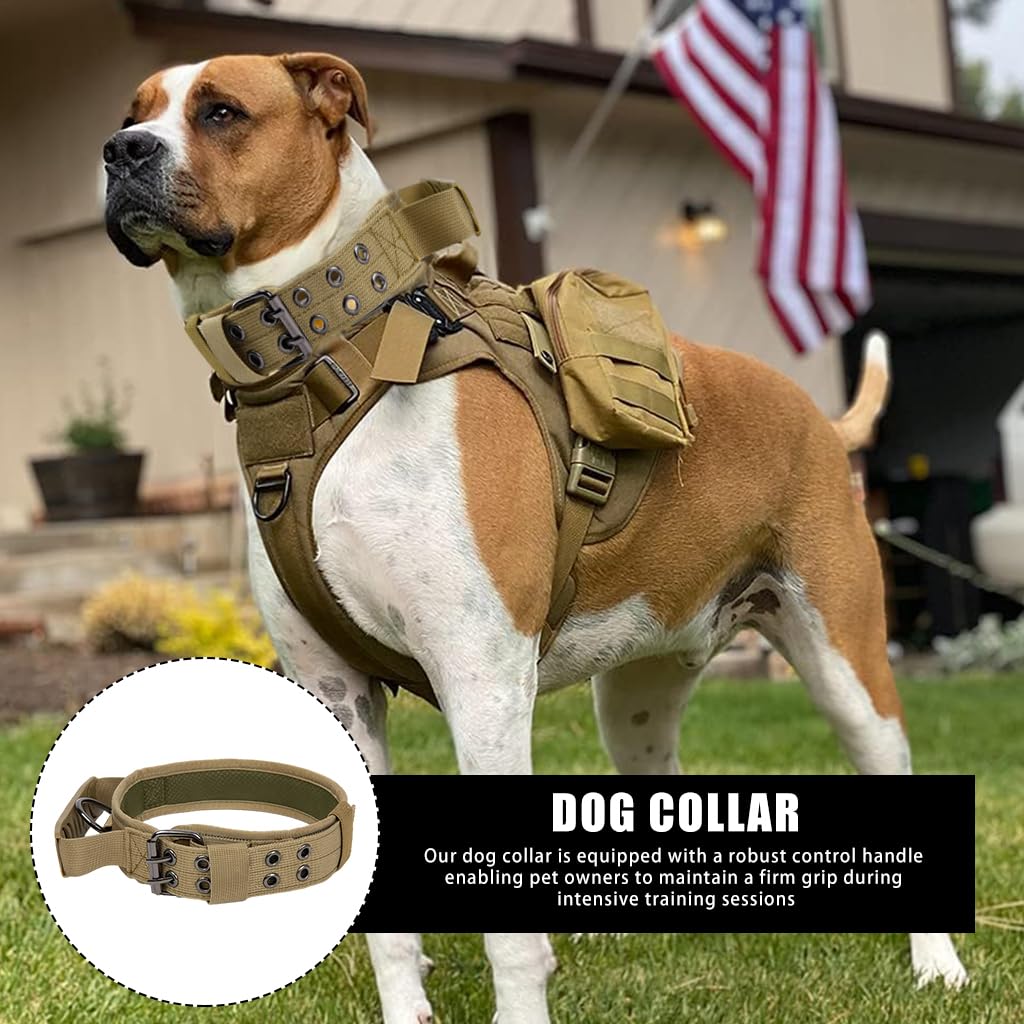 Dog Collar Nylon Tactical Dog Collar with D Ring & Handle Adjustable Dog Collar with Reflective Safety Strip Dog Training Collar for Medium Large Dogs(XL, 20''-25.5'')