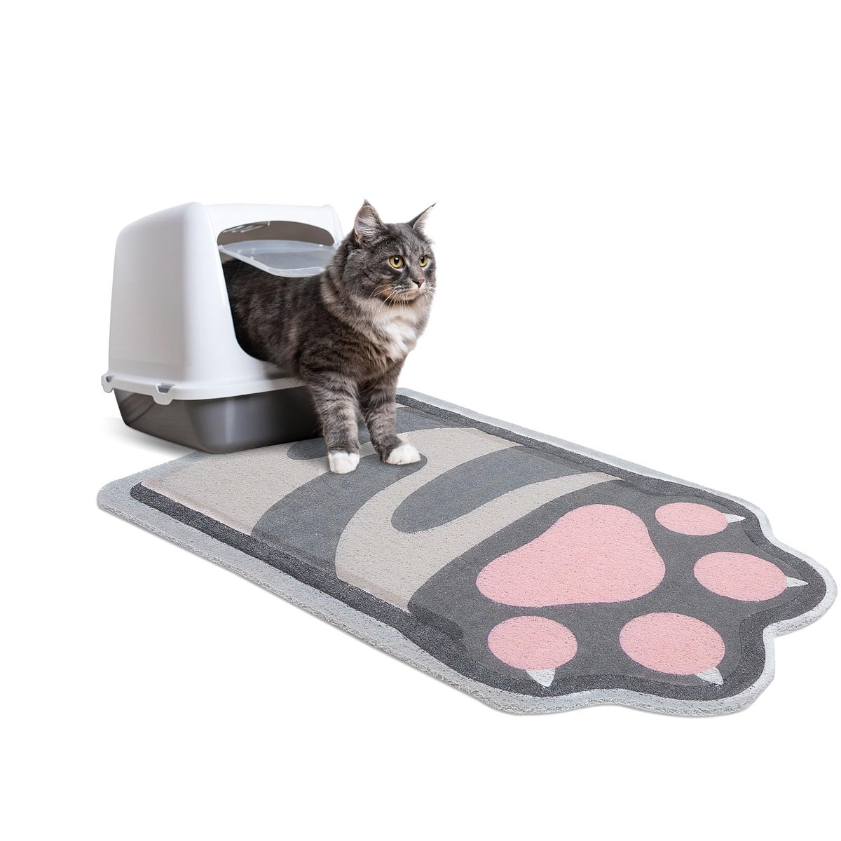 Qpets® Cat Litter Box Mat 50x80cm, Pink Cartoon Cat Claw Design, Waterproof & Non-Slip PVC Mat for Trapping Litter, Easy to Clean, Freely Trim to Fit, Versatile Floor Mat for Feeding, Door Mat
