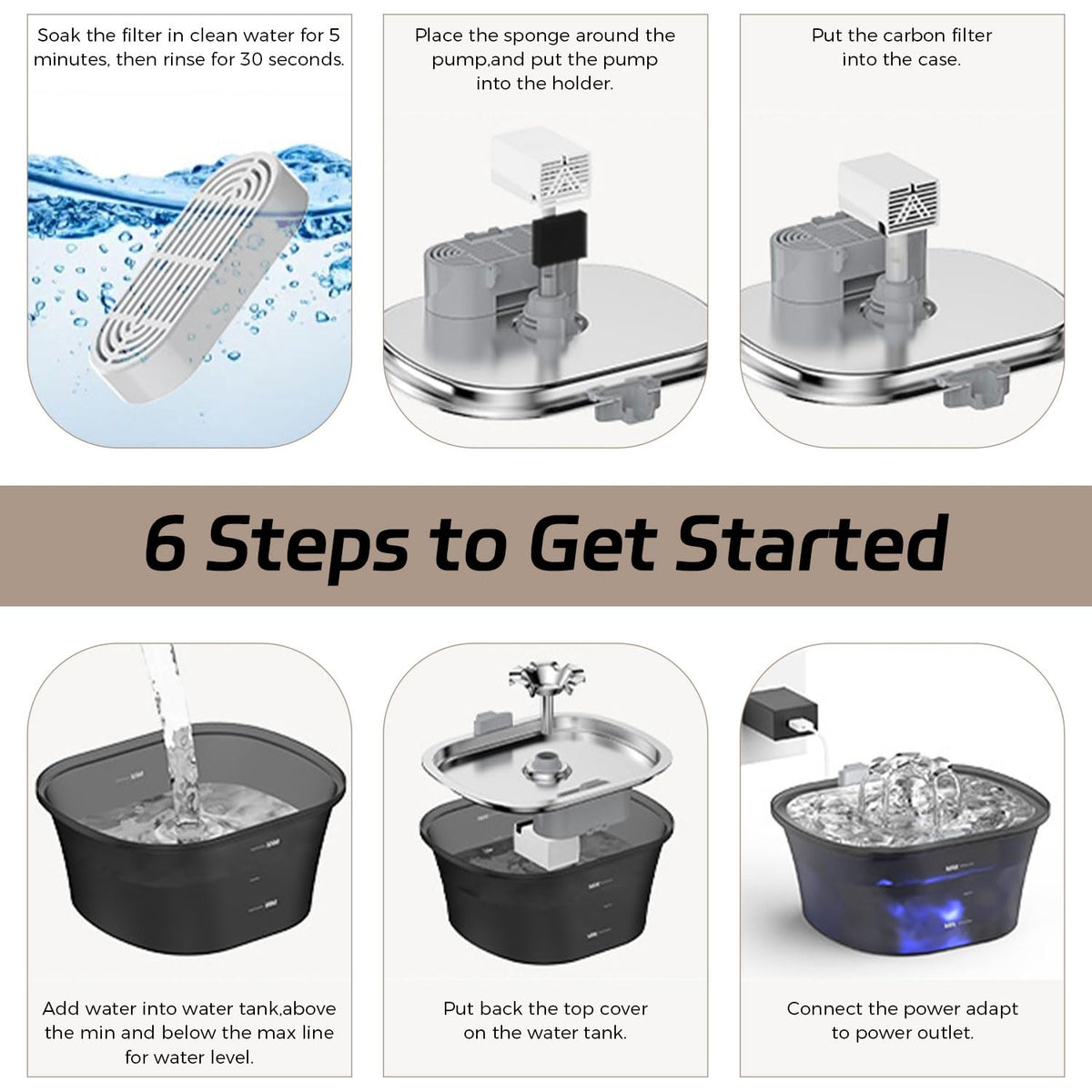 Qpets Cat Water Fountain 2.5L with 5 Level Filtration and Floral Sprout Stainless Steel Bowl | Ultra Quiet LED Drinking Dispenser