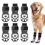 Qpets® Non-Slip Dog Socks, 6Pcs Adjustable Strap Dog Paw Socks with Hook and Loop Closure, Breathable Cotton Pet Feet Protectors for Indoor Outdoor Flooring & Post-Surgery Care (L, Paw Size 3-3.5in)