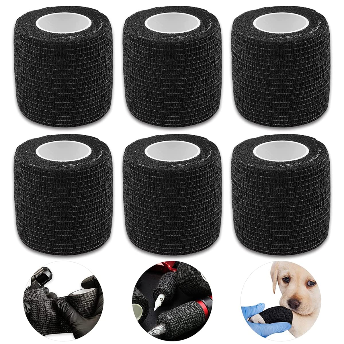 Qpets Crepe Bandage for Wound Care featuring Self Adhesive Elastic Wrap 6 Rolls 5cm×450cm