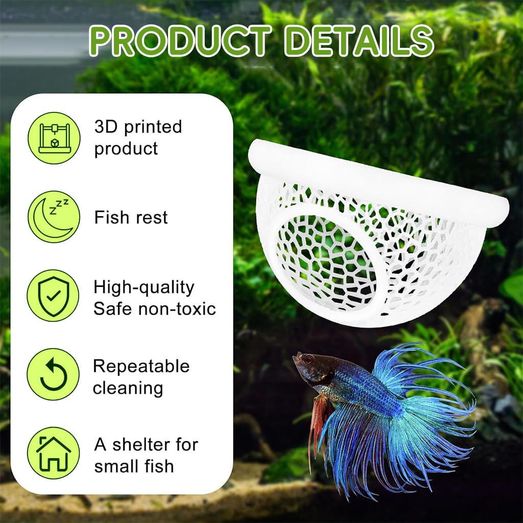 Qpets Floating Betta Fish Rest Dome with 3.9 in Hammered Cutout Design | Safe Tank Shelter