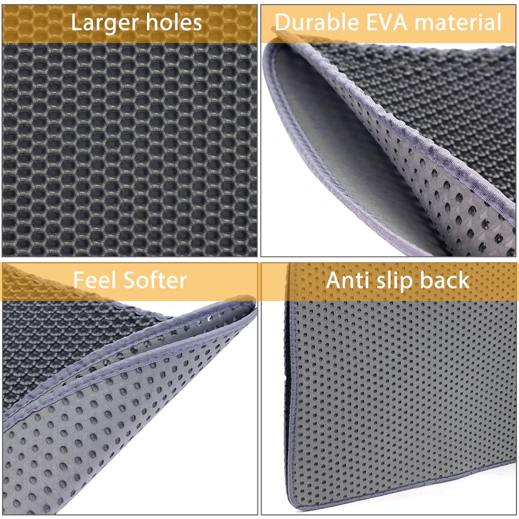 Qpets Cat Litter Mat for Litter Box with Double Layer Honeycomb Design 40×60cm Grey