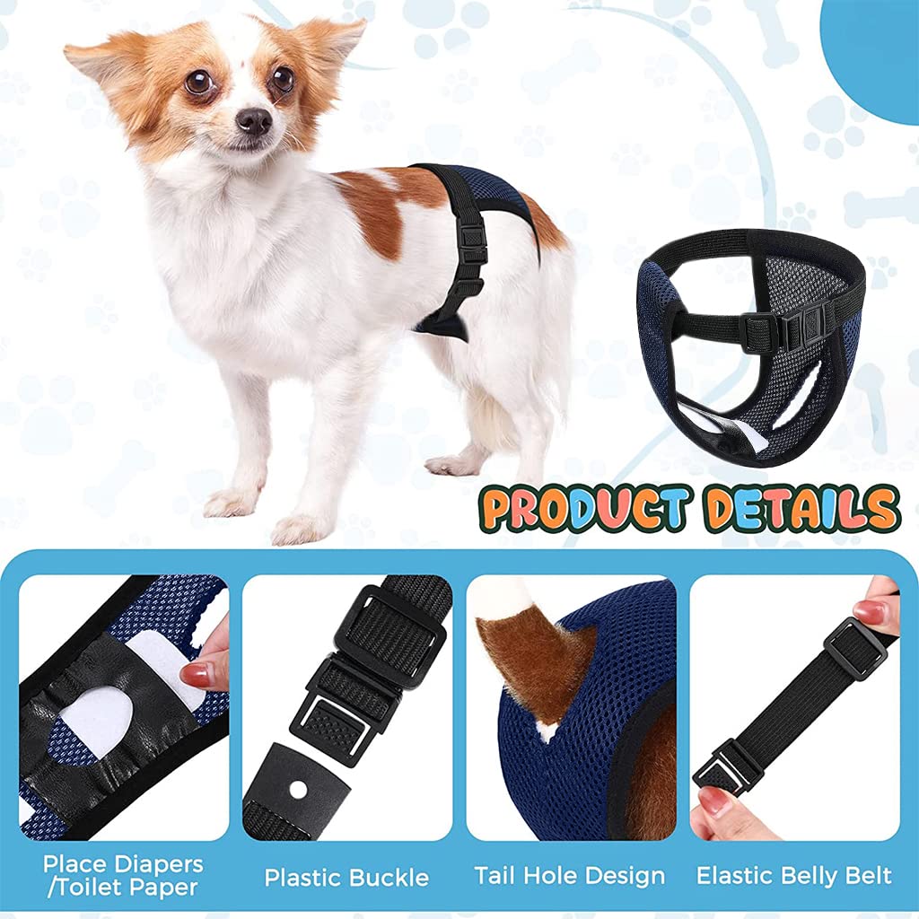 Qpets Pet Diapers for Female Dogs with 3 Cotton Pads and Elastic Waist 13.7–16.9 in | Washable Mesh Fabric