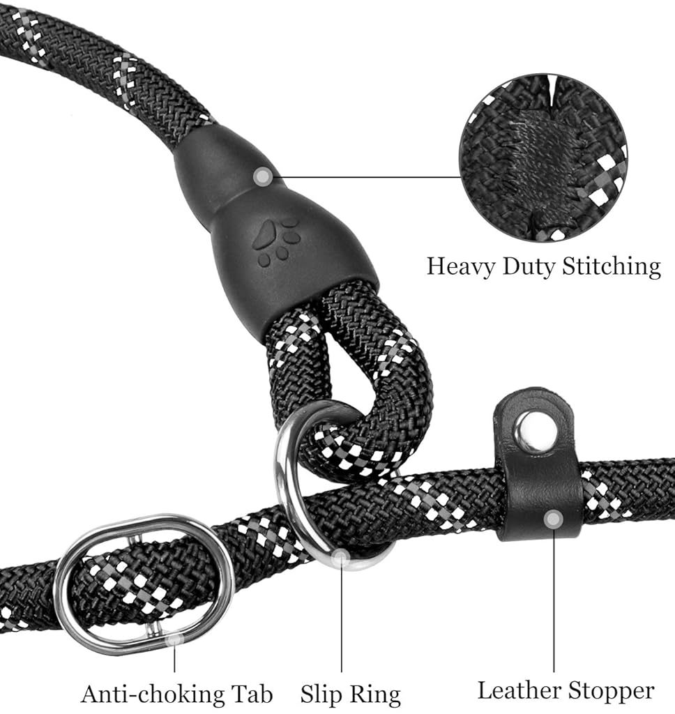 Qpets® Leash for Dogs Durable Light Reflecting Traction Round Rope Chain 5.5ft Handle Free Walking Braided Adjustable Training 3 PCS