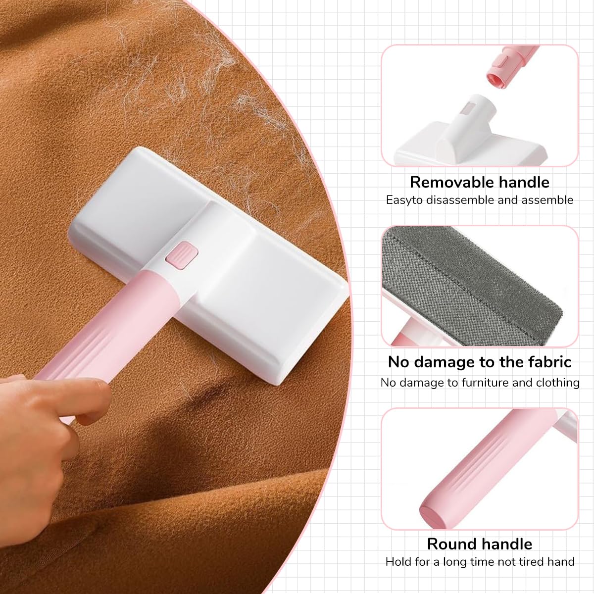 Qpets Pet Hair Remover for Furniture and Clothing with 12.5cm Plush Brush Head | Non Abrasive Slide Action Cleaner