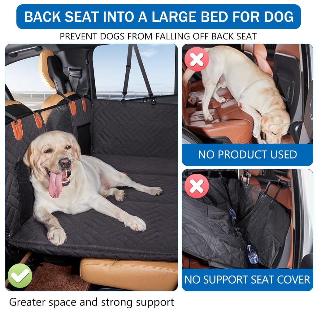 Qpets Dog Car Seat Cover for Backseat Protection with Waterproof Fabric and Hammock Design