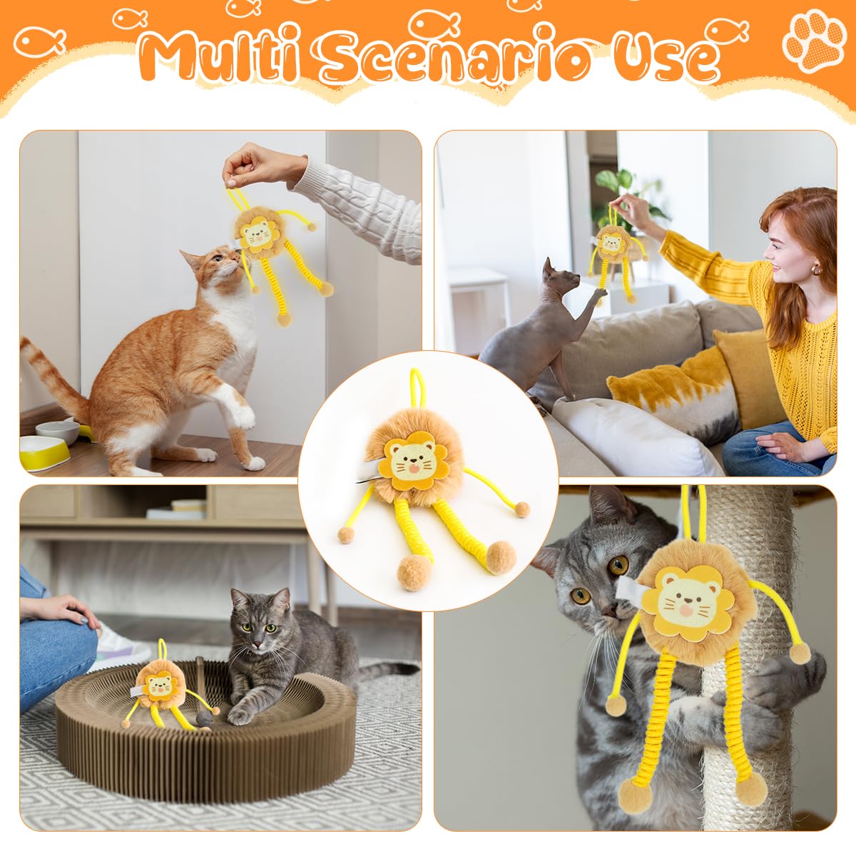 Qpets Cat Plush Toy for Indoor Playtime with Elastic Hanging Rope and Soft Lion Design