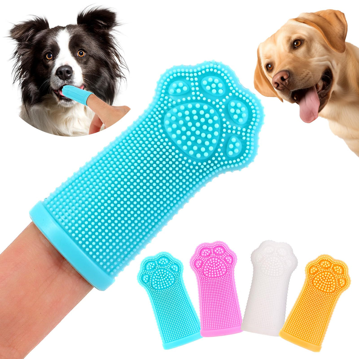 Qpets® Dog Finger Toothbrush Set Silicone Cleaning Finger Teeth Brush with Gum Massage Design for Medium and Large Dogs