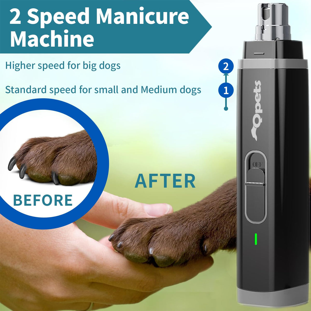 Professional Electric Dog Nail Grinder with 2 LED Light, Dog Nail Trimmer for Cat Dog, Low Noise Pet Nail Trimmer Pet Nail Grinder, Dog Nail Clippers, Dog Trimmer, Nail Cutter for Dog