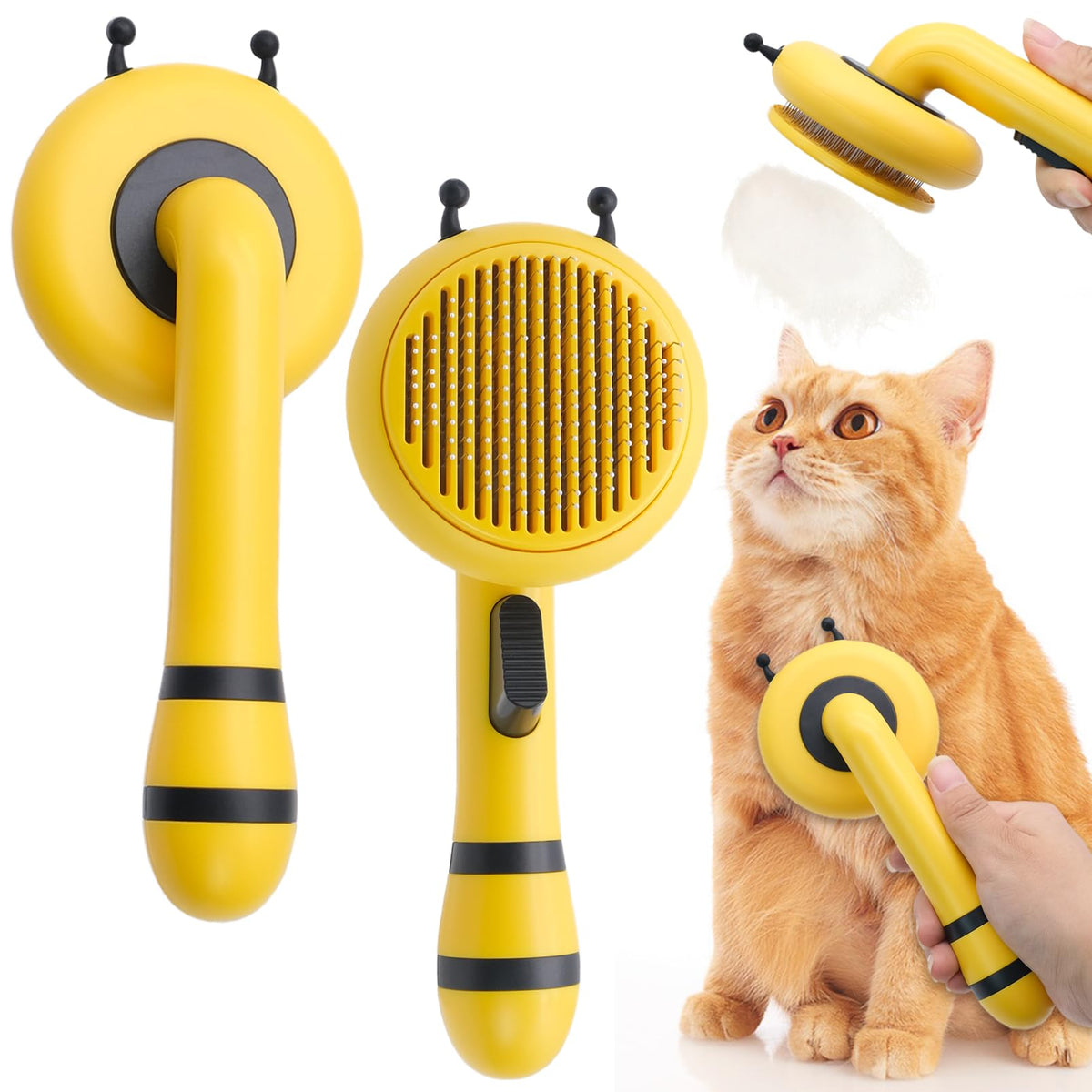 Grooming Brush for Dogs and Cats Slicker Hair Brush Honey Bee Design Remove Mat Shedding Brush for Cats & Dogs Gently Massage Hair Comb for Dogs Pet Grooming Comb for Dog