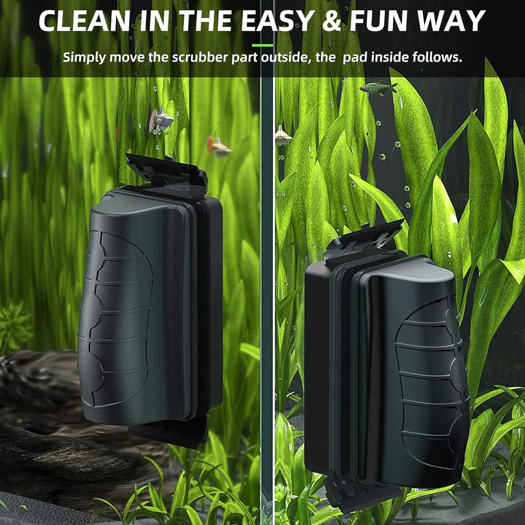 Qpets Magnetic Aquarium Fish Tank Cleaner Brush with Dual-Head Scraper and Strong Magnet | Compact 10.6×3.8×6.8 cm Algae Cleaning Tool