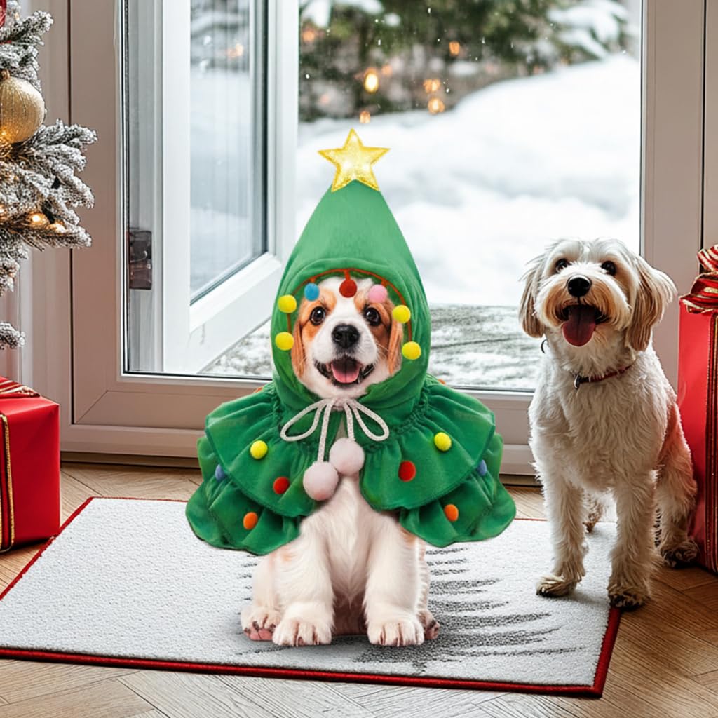 Qpets Cat Christmas Costume Set with Red Santa Hat and Scarf for Cats and Dogs | Adjustable Holiday Outfit