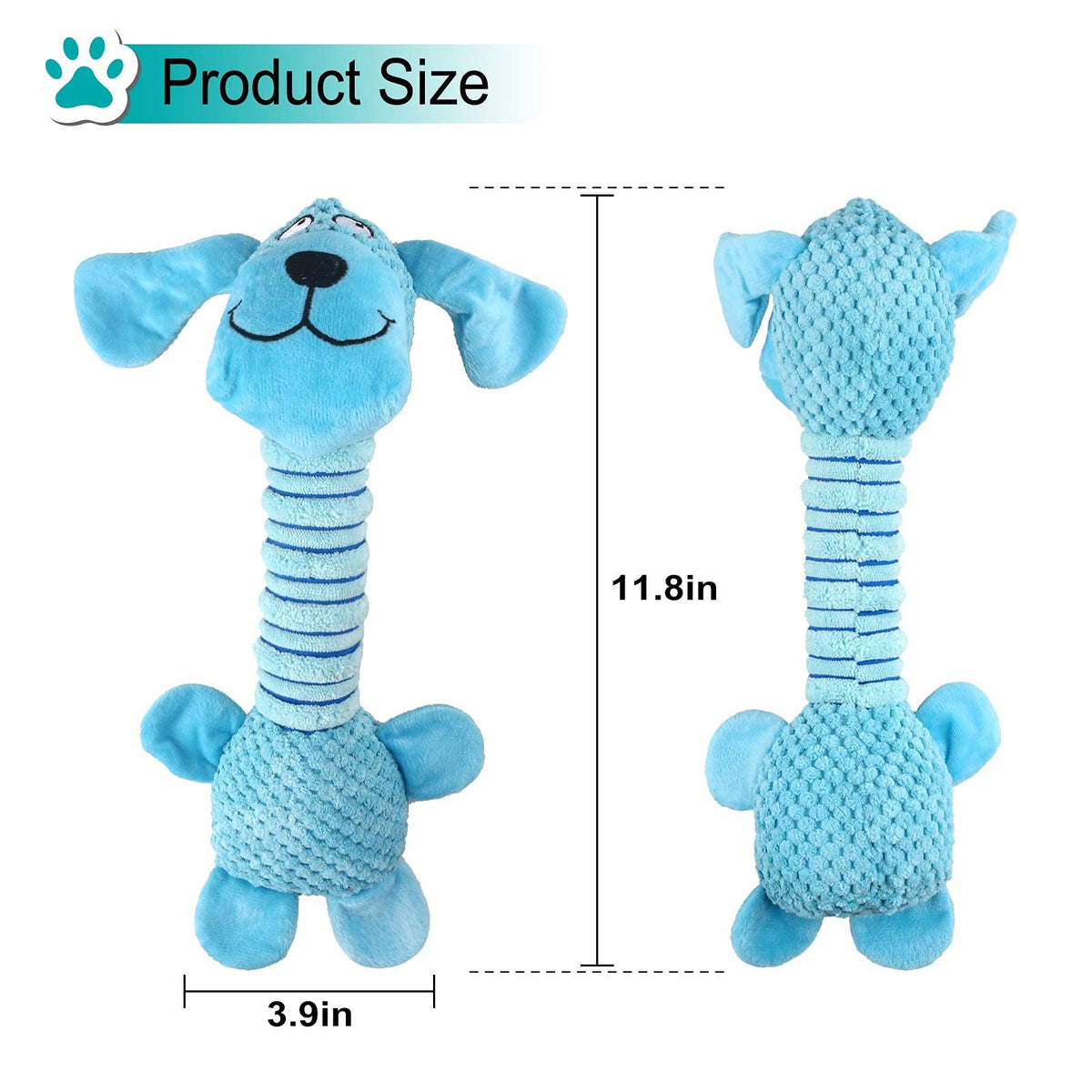 Qpets Plush Dog Toys for Puppy Play with Long Neck Squeaker | Cotton Chew Toy Blue