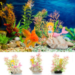 Qpets Little Mermaid Aquarium Decor for Freshwater and Saltwater Tanks featuring Resin Coral and Conch Ornament Set