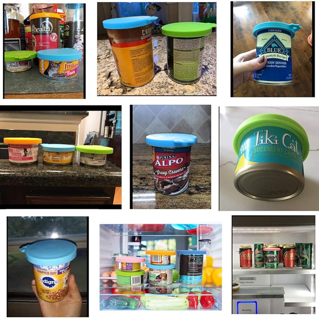 Qpets Pet Can Lid Cover for 3 5.5 12 oz Cans with Triple Ring Seal | Silicone Blue & Green