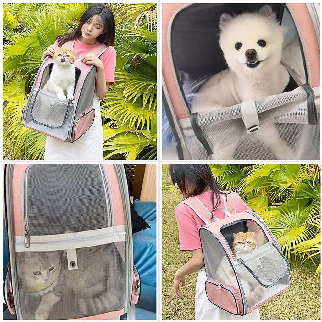 Breathable Design Cat Bag Carrier Backpack for Hot Weather, Expandable Cat Dogs Cage, Cat Bag, Backpack Design Pet Travel Carrier Pet Case for Small Pets (Pink, NOT Expandable)