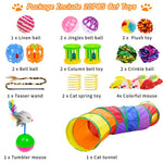 20 PCS Cat Toys for Kittens Set, Collapsible Cat Rainbow Tunnels for Indoor Cats, Family Set Cat Teaser Toy Cat Feather Toy Fluffy Mouse Crinkle Balls Toys for Cat Puppy Kitty