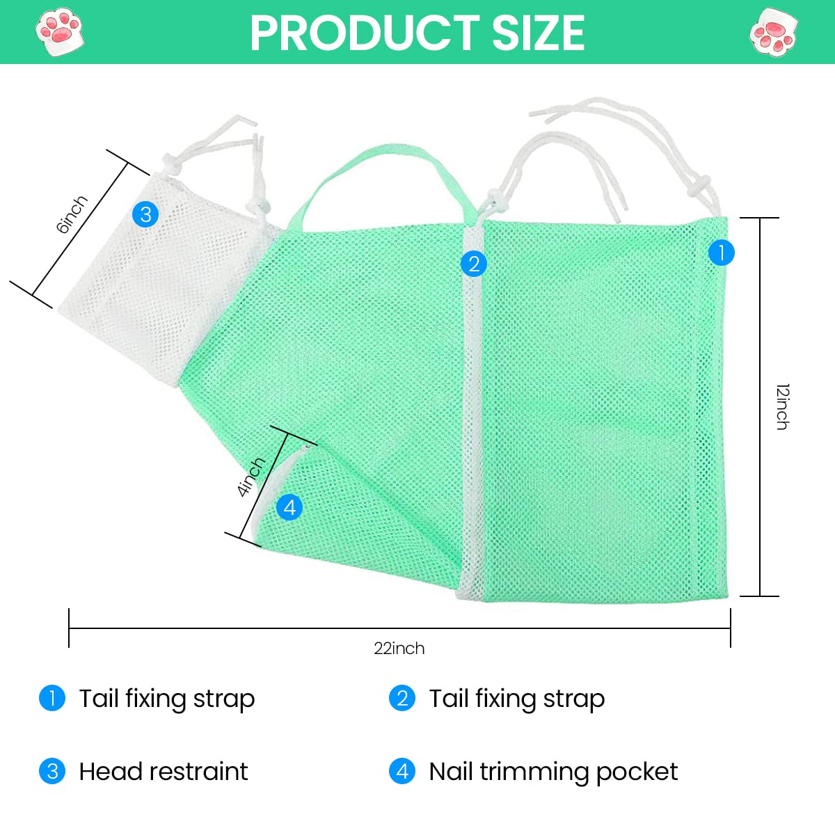 23*16*14 Inch Cat Bathing Bag Anti-Scratch Cat Grooming Mesh Bag for Bathing, Nail Trimming, Medicine Taking, Injection, Adjustable Multifunctional Breathable Restraint Shower Bags(Green)