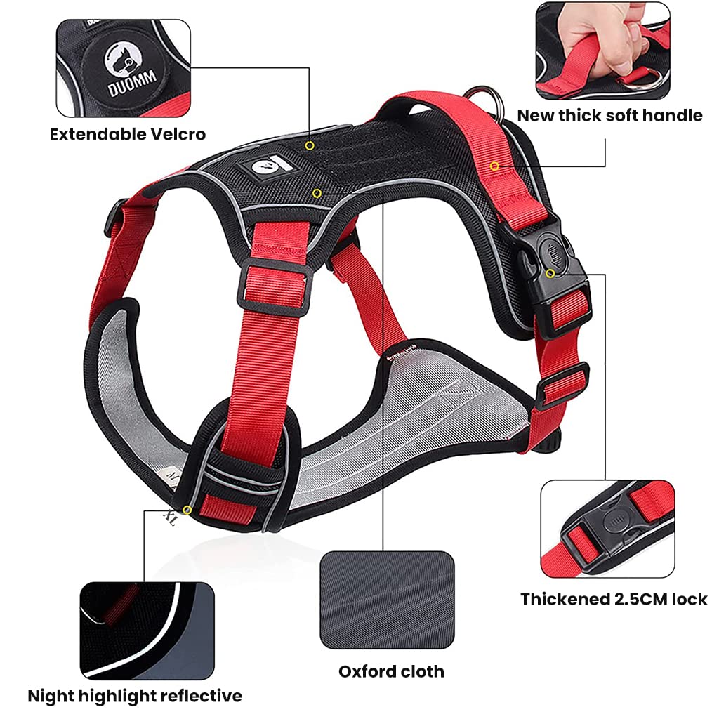 No Pull Dog Harness with Safety Reflective Strip Quick Release Buckle Adjustable Size Easy Control Handle for Small Medium Large Dog(Red,L, Recommended Weight: 14-22.5kg)