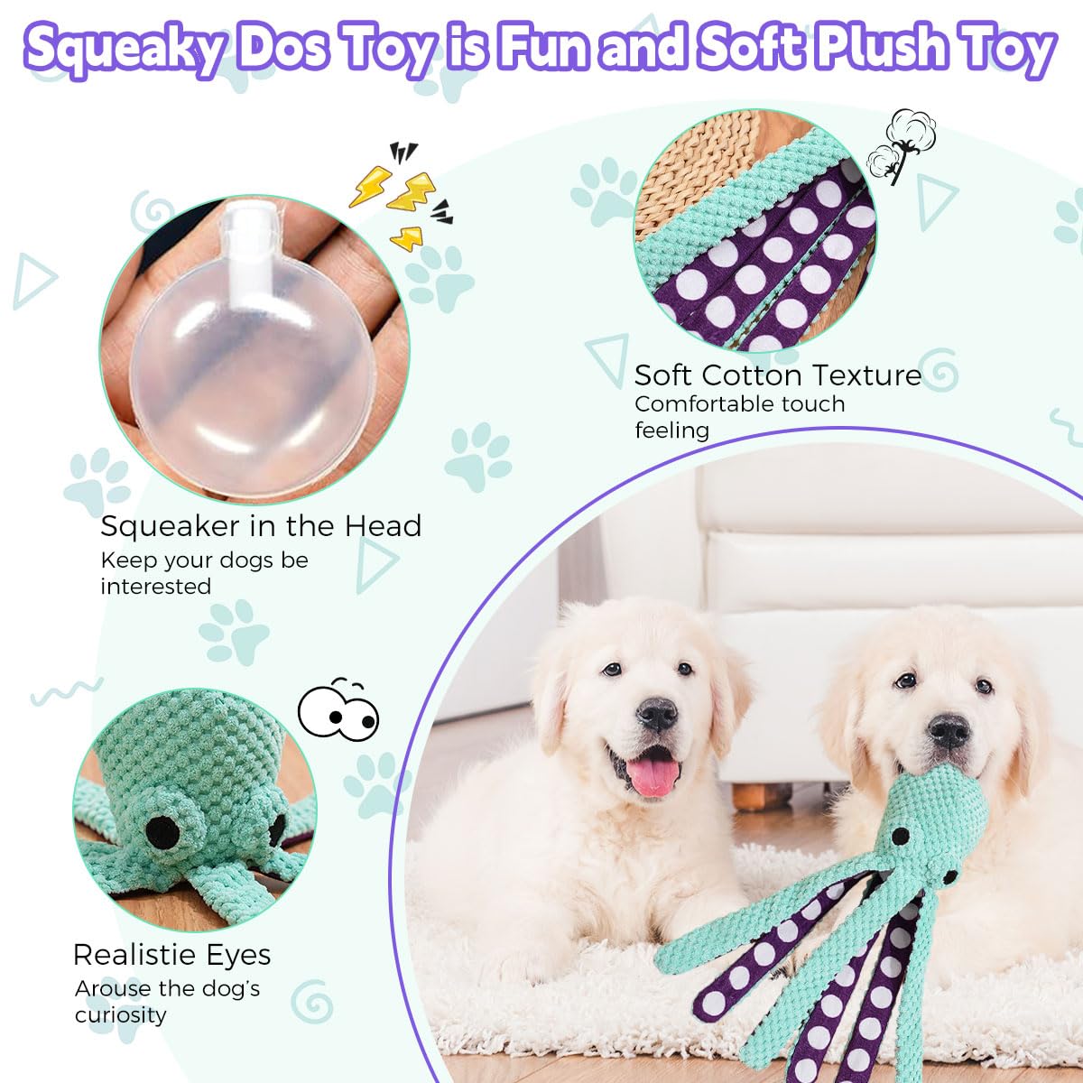 Qpets Interactive Dog Toy for Fetch and Playtime featuring Squeaky Plush Octopus | Soft Comfort for Dogs