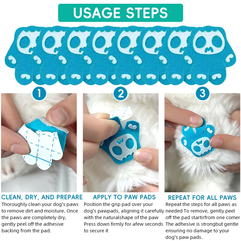 Qpets Dog Paw Protector Pads for Walking with 8Pack 50x46mm Size and Silicone Nubs | Water Resistant Self Adhesive Pads for Senior Dogs