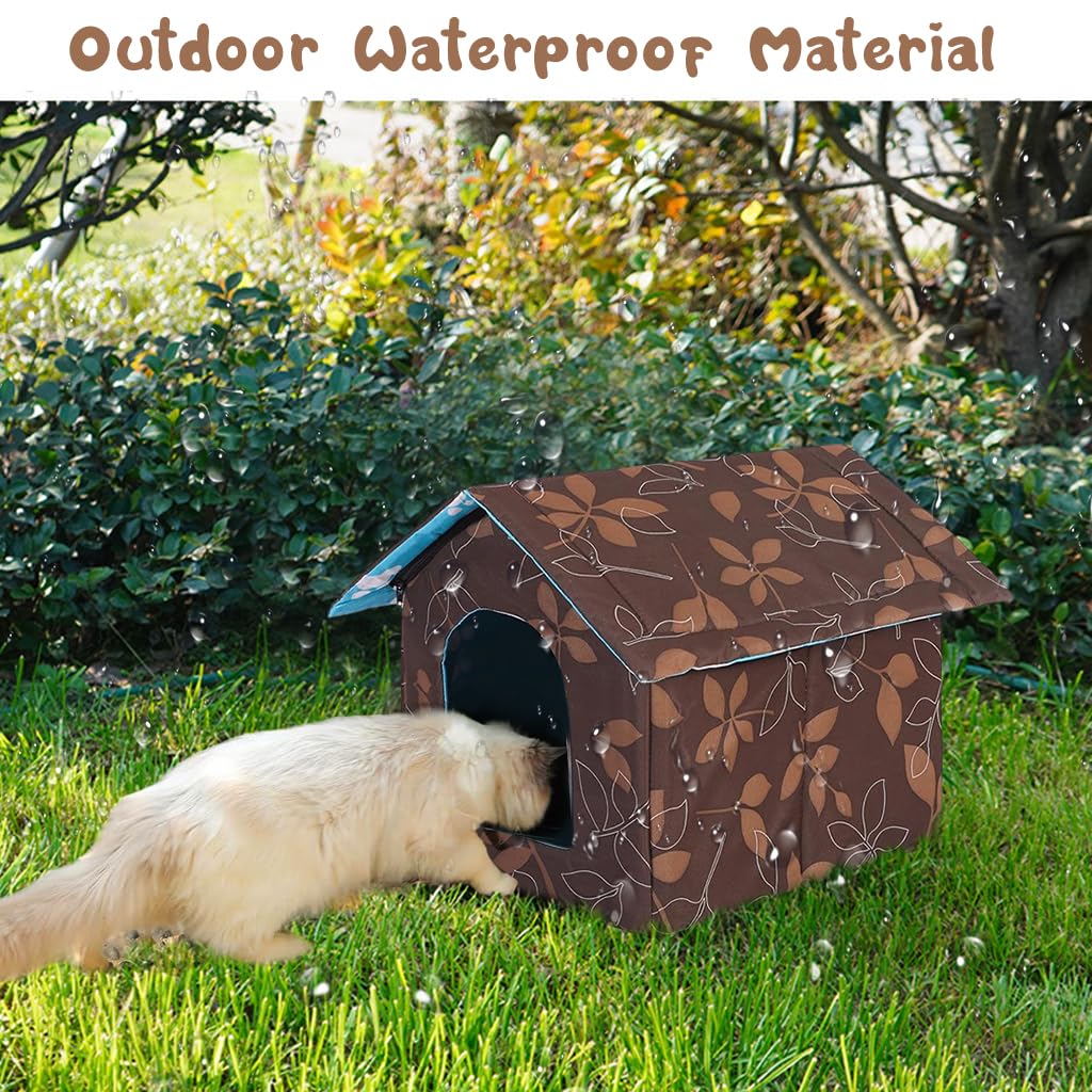 Qpets Cat House for Indoor and Outdoor Use with Waterproof Roof and 45x43x40 cm Space | Washable DIY Assembly Pet Shelter
