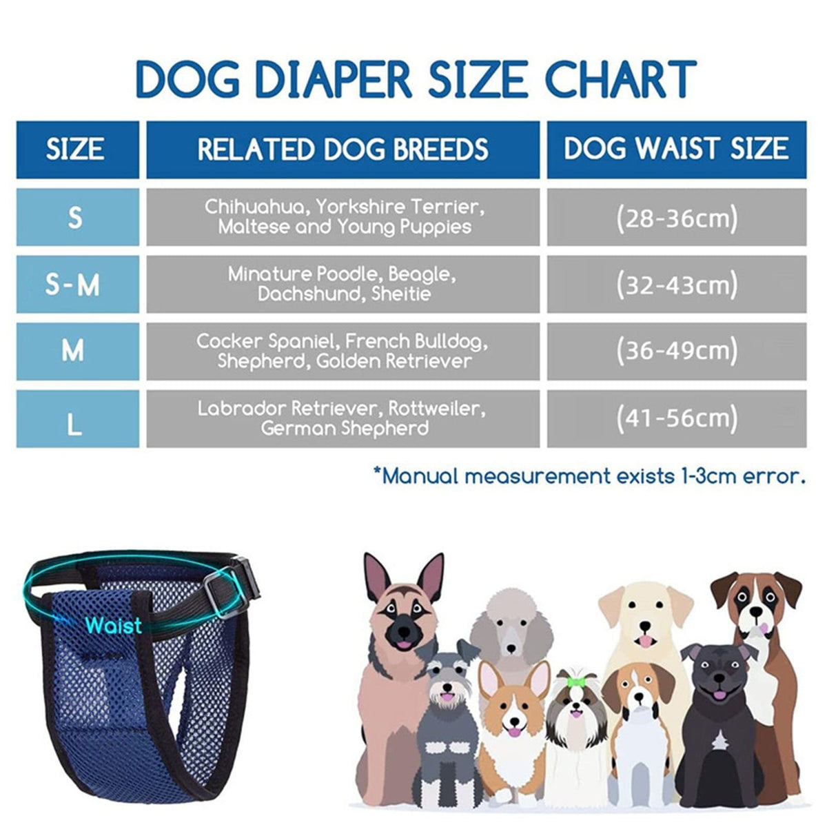 Female Dog Use Breathable Reusable Female Dog Diapers with 3 Absorbption Cotton Pad Comfort Reusable Doggy Diapers for Female Dog, Puppy(M, Recommended Waist 13.7''-16.9'')