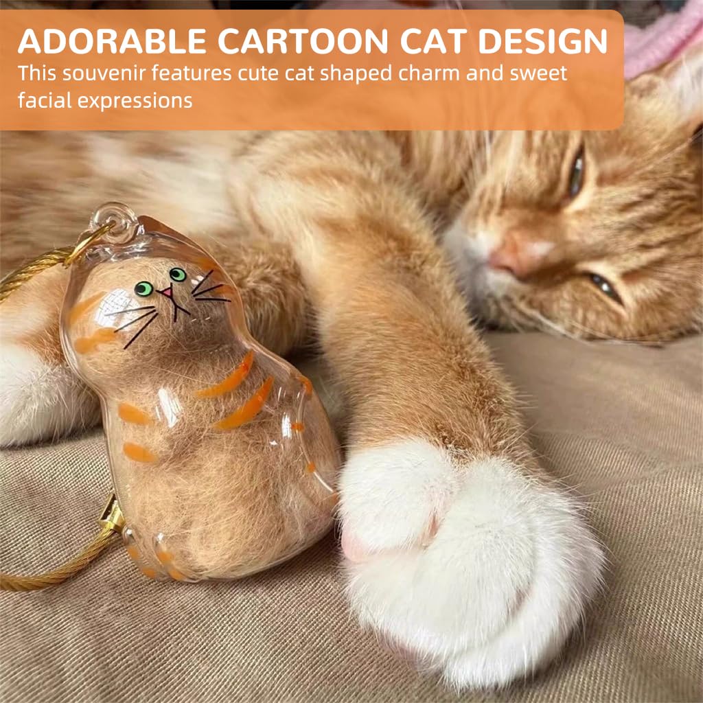 Qpets Cat Fur Keepsake Charm for DIY Pet Memory Display with Clear Capsule & Golden Clasp | Cute Cat Design for Bag or Keyring
