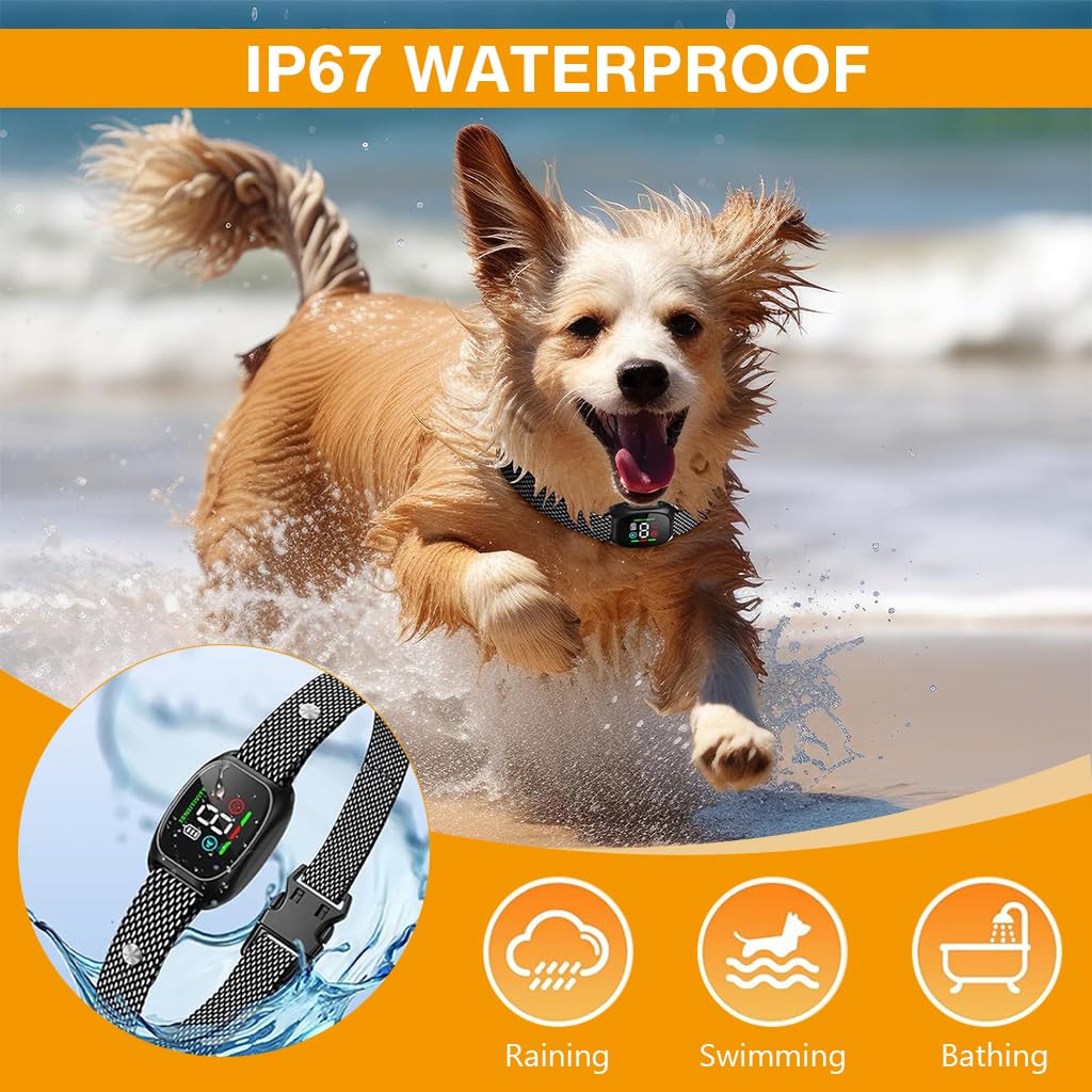 Qpets Dog Training Collar for Bark Control with LCD Display and 6 Adjustable Levels | Safe No Shock Vibration and Beep Modes