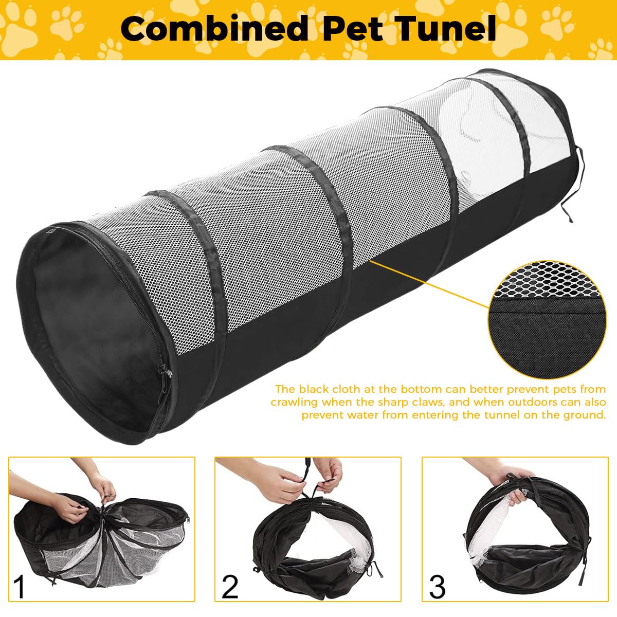 Qpets Cat Playpen for Indoor and Outdoor Use with 100cm Tunnel and 120cm Mesh Roof | Collapsible Ventilated Design