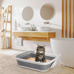 Qpets® Collapsible Cat Litter Box Large Size, Portable Travel Litter Tray with Scoop & High Sides, Space Saving Anti-Splash Anti-Tip Over Guar for Adult Cats & Kittens