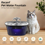 Qpets Cat Water Fountain 2.5L with 5 Level Filtration and Floral Sprout Stainless Steel Bowl | Ultra Quiet LED Drinking Dispenser
