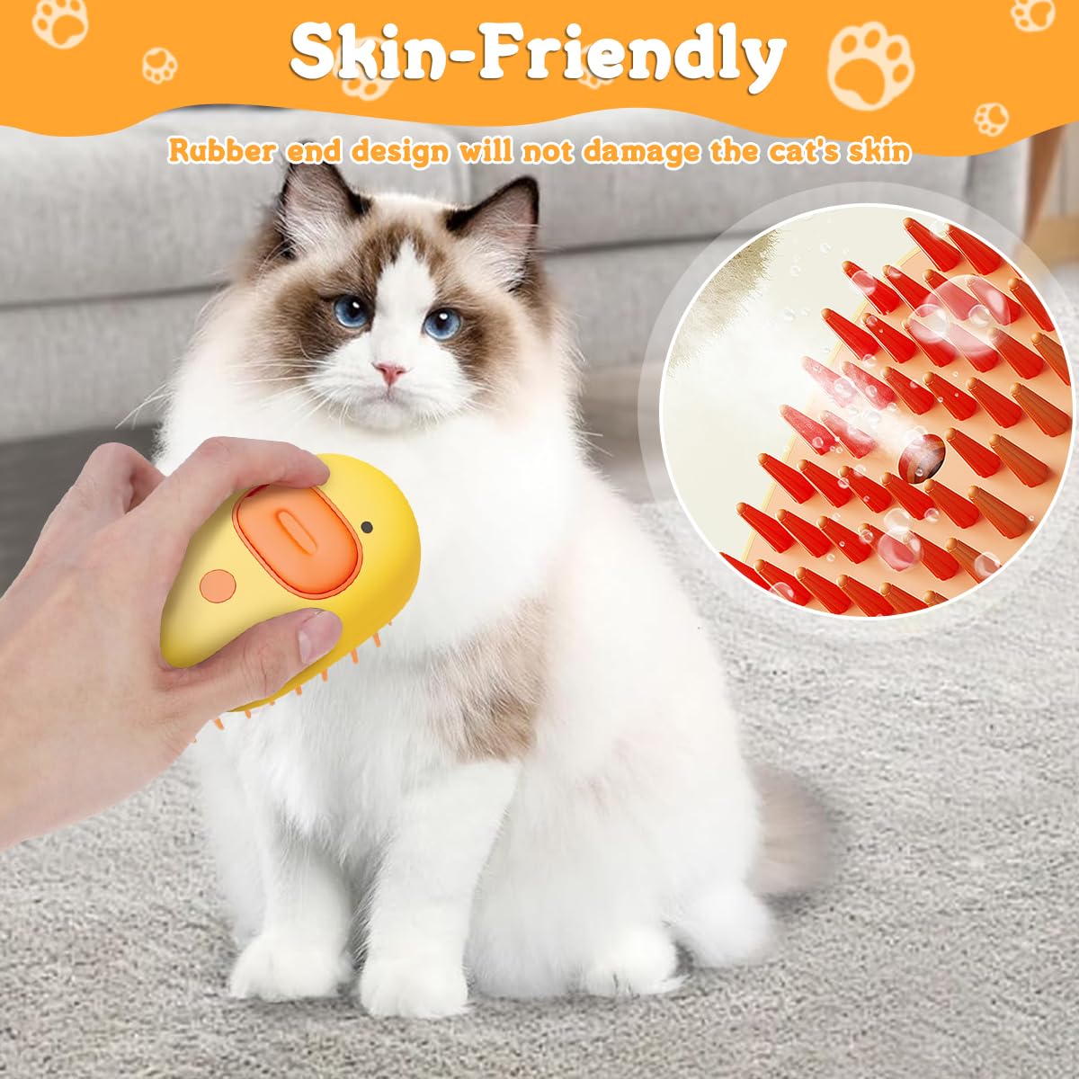 Qpets® Cat Steam Brush, Dog Steam Brush, Cartoon Steam Brush for Cat Dog, Water Brush for Dog Cat Brush, 2 In 1 Dog Hair Brush Cat Comb Pet Cleaning Brush & Massage Brush - Yellow, USB Rechargeable