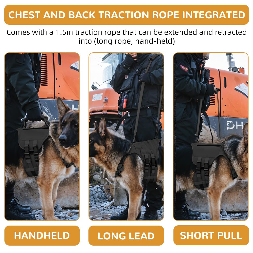 Qpets Tactical Dog Harness for Outdoor Adventures with Quick Release Buckles & Lifting Handle | Oxford Cloth Vest for Medium Large Dogs 30–45kg
