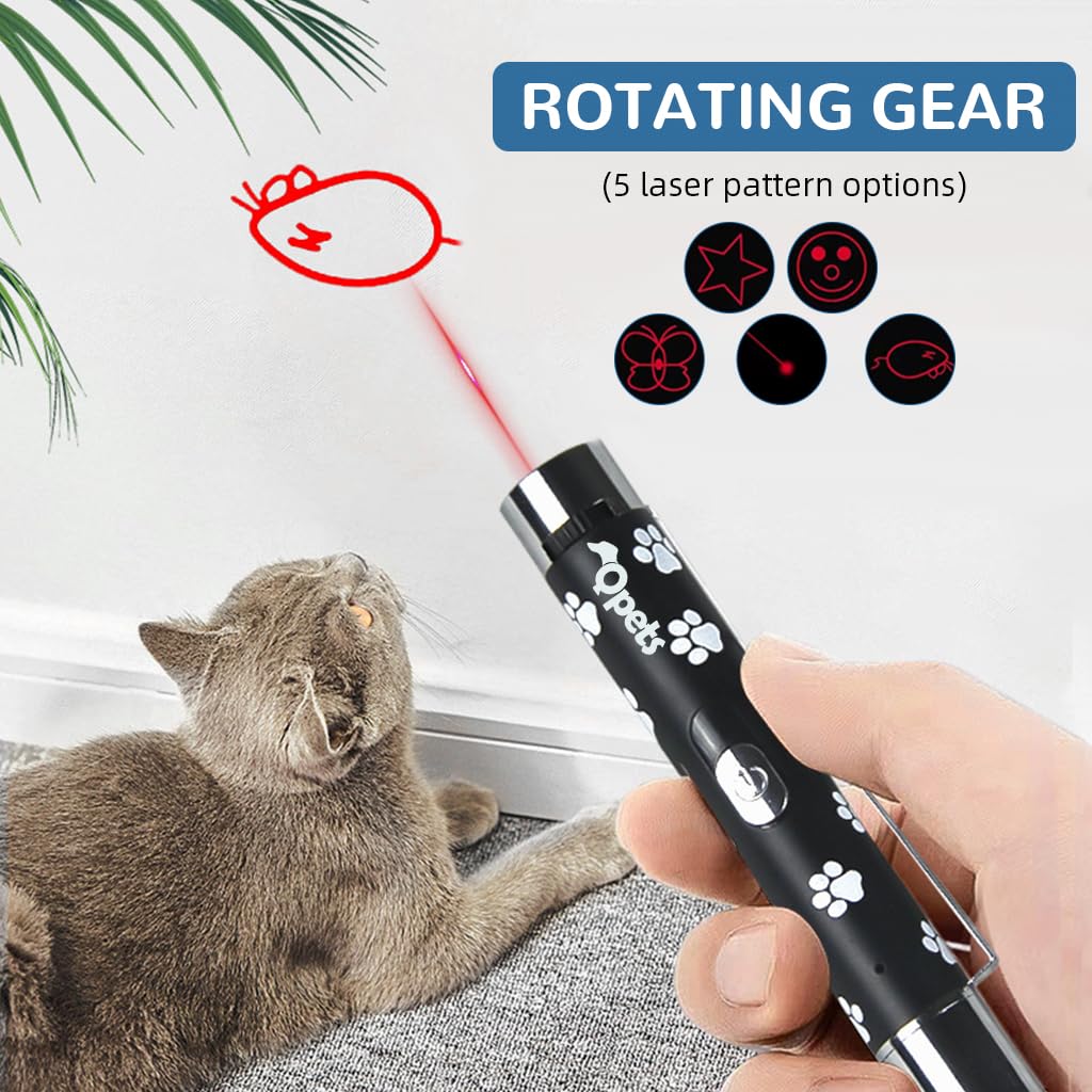 Qpets Cat Toy Laser Pointer with 5 Patterns and Integrated USB Rechargeable Pen for Cats and Dogs