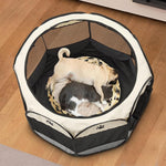 Qpets Foldable Pet Playpen for Cats and Dogs with Mesh Windows and Zipper Door 114×114×58cm