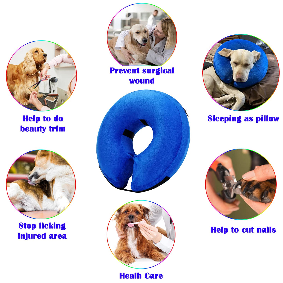 Dog Collar, E Collar for Cats Inflatable Dog Cone Collar with Soft Cotton Cover & Velcro Strap & Adjustable Size, After Surgery for Anti-Licking Cone Collar for Cat Dog(M, 25-36cm)