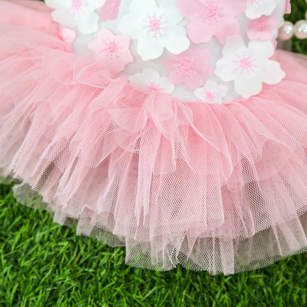 Qpets Dog Clothes for Small Breeds 3.5–4.5kg featuring Lace Skirt and Pink Floral Design