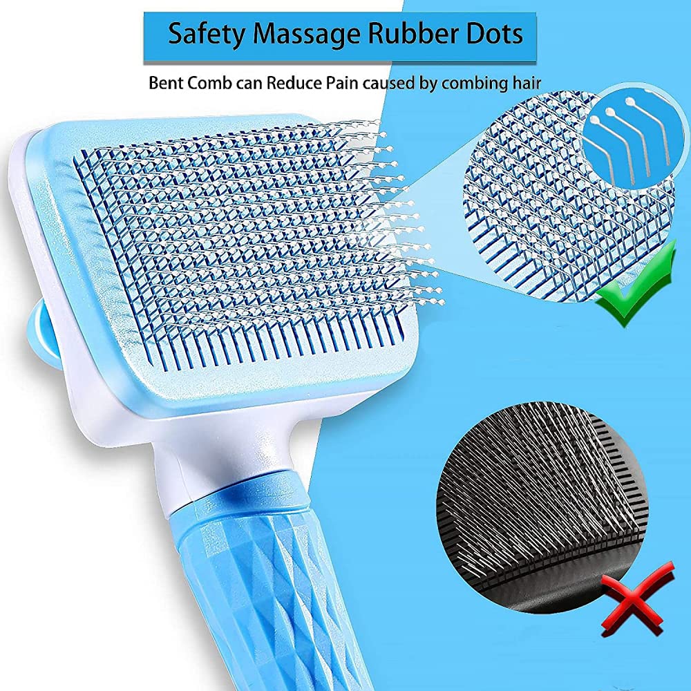 Slicker Dog Comb Brush Pet Grooming Brush Daily Use to Clean Loose Fur & Dirt Great for Dogs and Cats with Medium Long Hair Dog Hair Deshedding Brush-Blue