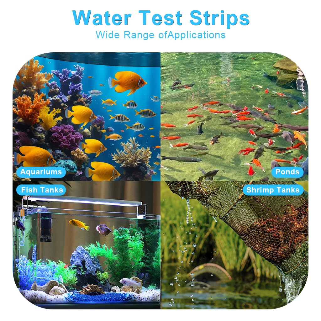 Qpets PH Water Testing Strips for Aquarium and Drinking Water with 7 in 1 Indicators | 100 Count