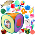 Qpets Cat Toys Set for Indoor Cats with 20 Pcs and Collapsible Tunnel | Interactive Play