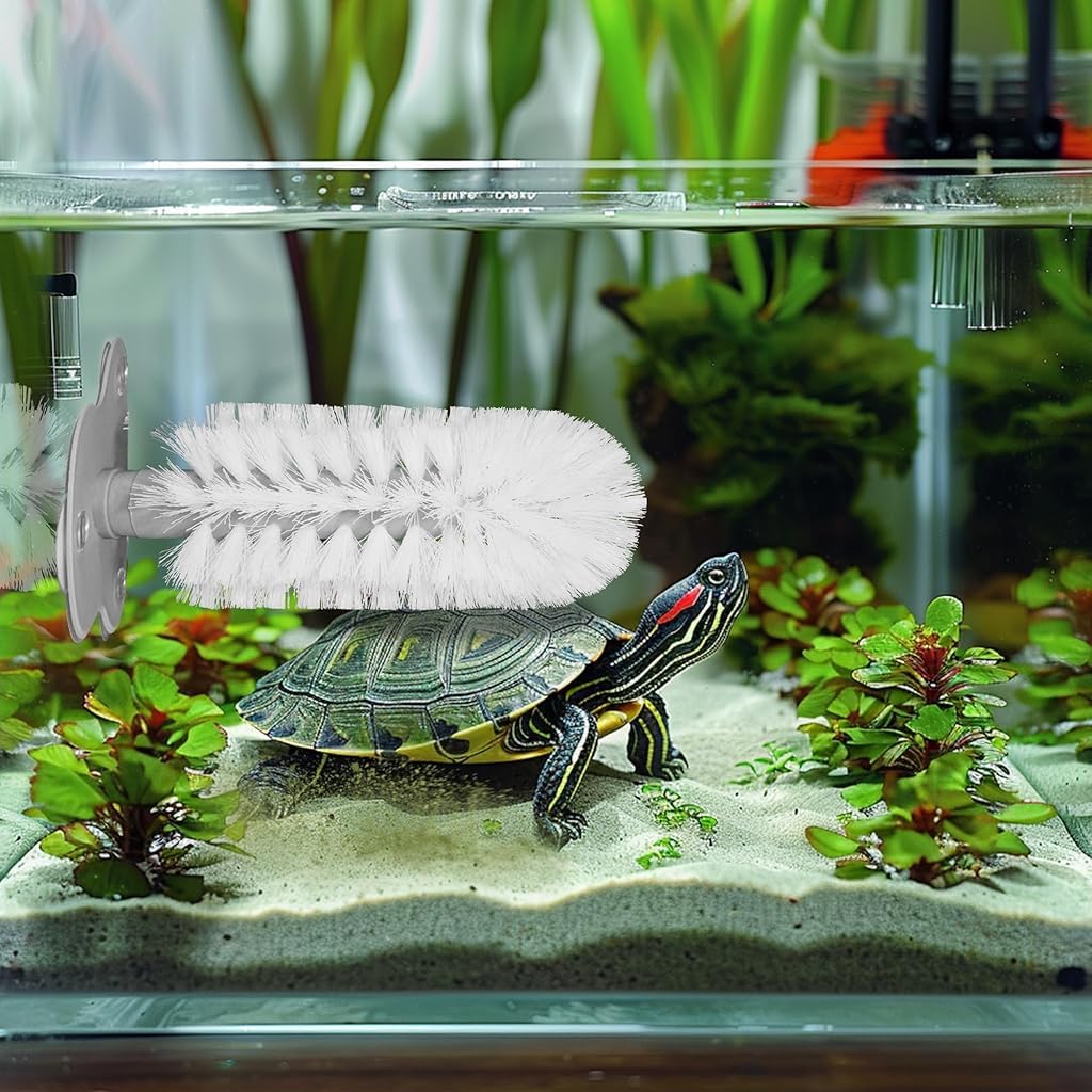 Qpets Turtles Brush for Tanks with Suction Cup and Soft Bristles featuring 7.48 in Length | Gentle Shell Cleaning Tool