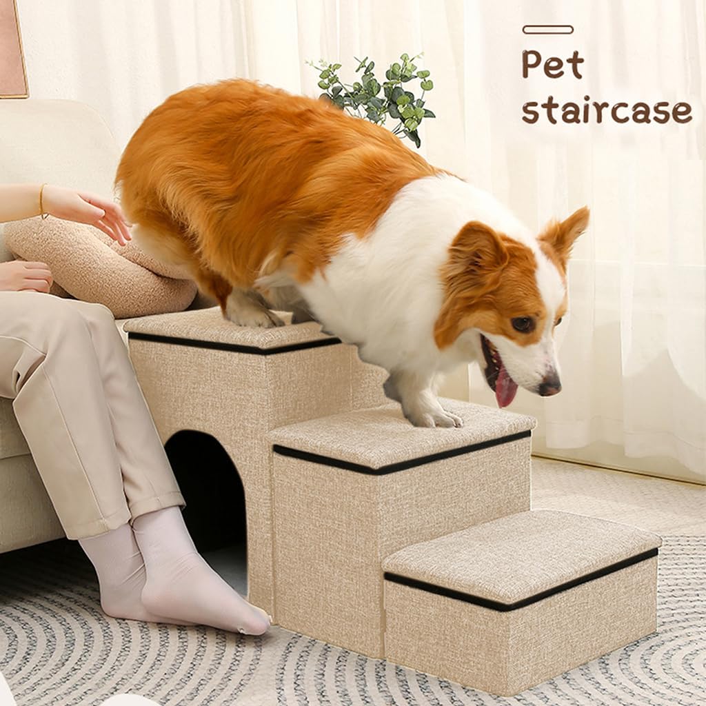 Multi Purpose Dog Cat Stair Pet Stair Pet House 3-Stair Cat House for Pet with Storage Space Foldable Pet Game Stair Dog Bed for Small Dog Cat Cat Beds