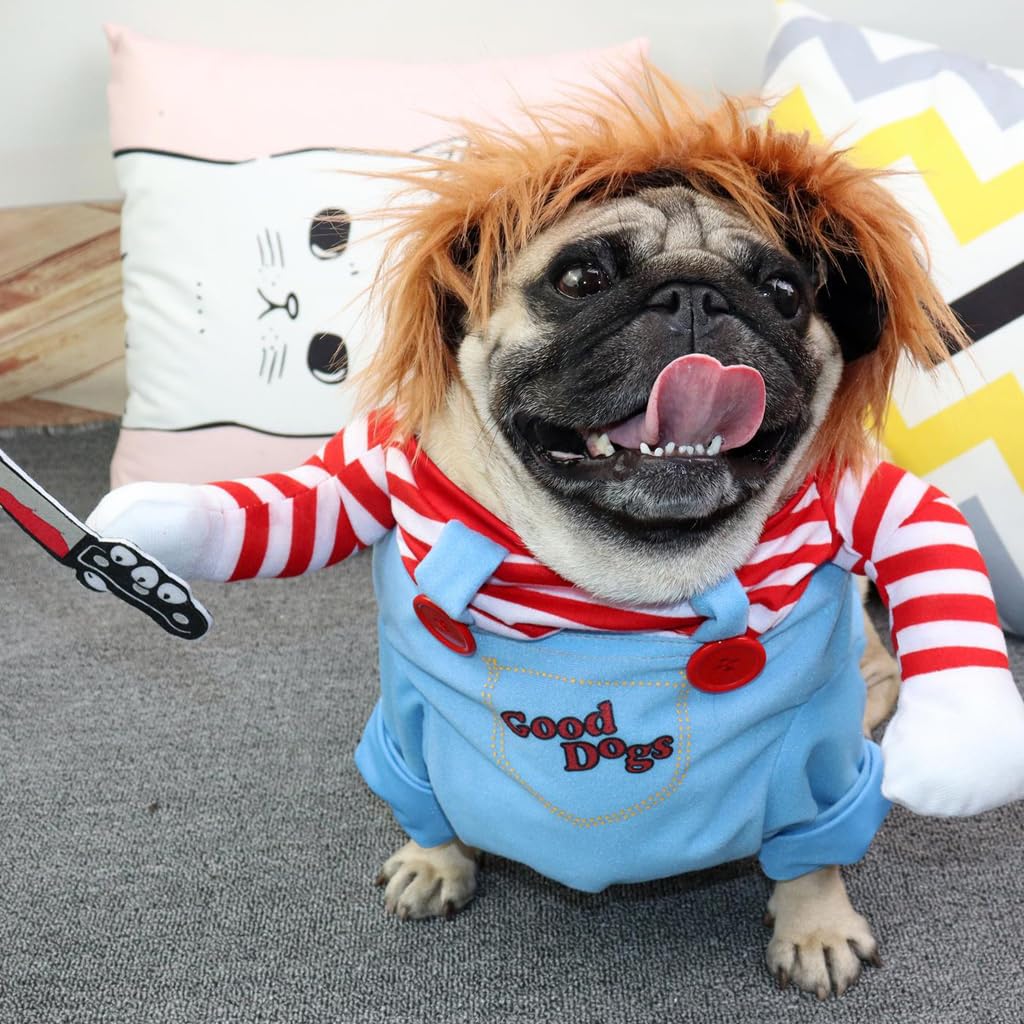 Pet Dog Clothes Hairpiece Costume Set, Funny Dog Clothes Deadly Doll Cosplay Costume for Halloween Party Funny Costume Dog Clothes Party Costume Dog Dress for Large Dogs Male (Size L)
