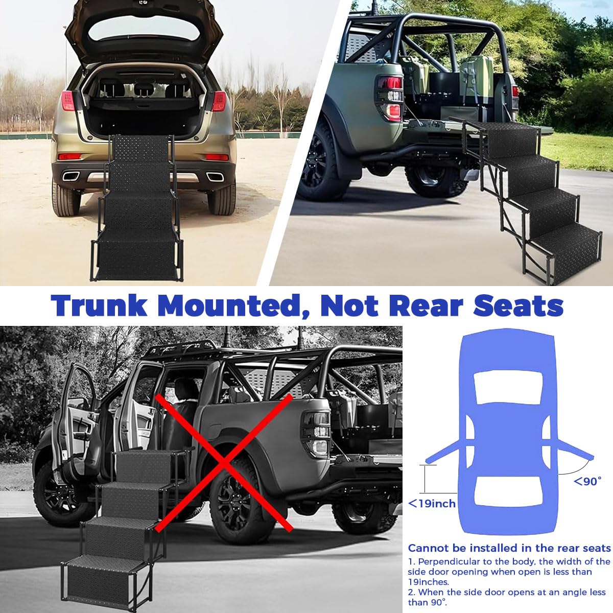 Qpets Foldable Dog Stairs for Car Trunk with Stainless Steel Frame and Non Slip Oxford Fabric