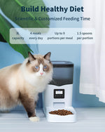 Qpets Automatic Pet Feeder for Cats and Dogs with 3L Capacity and Dual Power Supply | Programmable 1‑4 Meals Featuring Twist‑Lock Lid