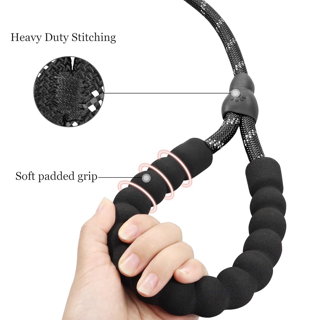 Qpets® Leash for Dogs Durable Light Reflecting Traction Round Rope Chain 5.5ft Handle Free Walking Braided Adjustable Training 3 PCS
